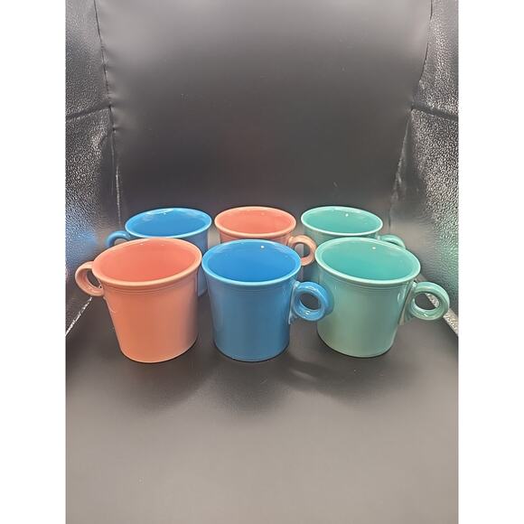 Lot of 6 Fiestaware Coffee Mugs Cups O Ring Handle HLC 3.5" x 3.5" / Fiesta Ware - Picture 2 of 3